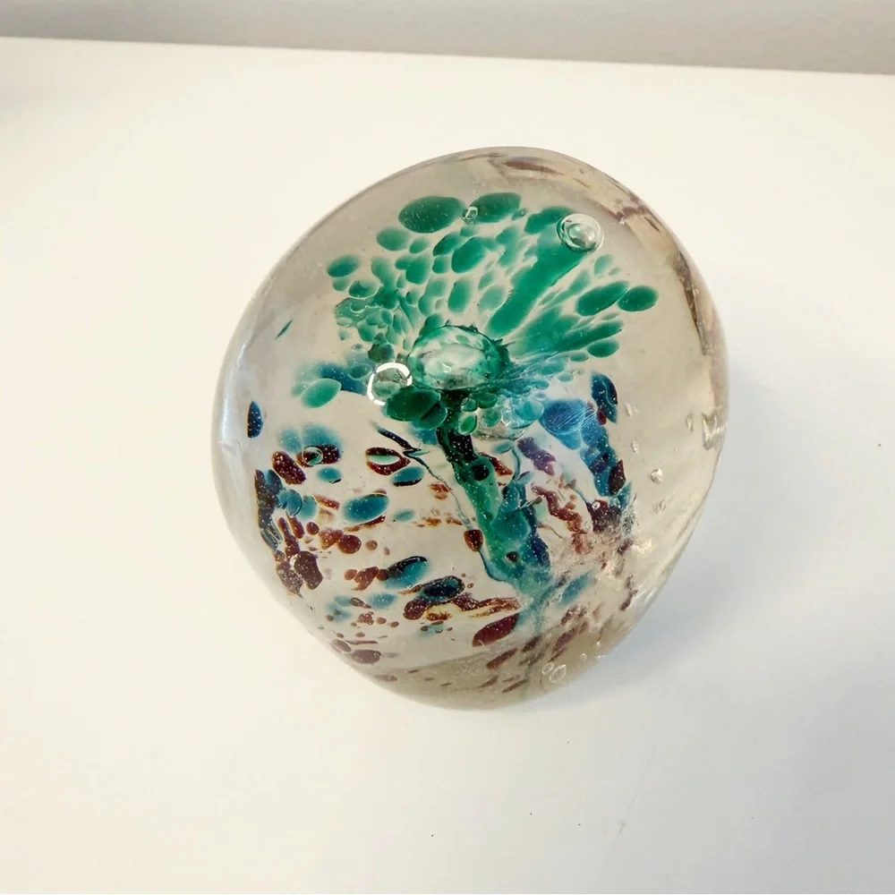 Vintage blown glass floral paperweight.